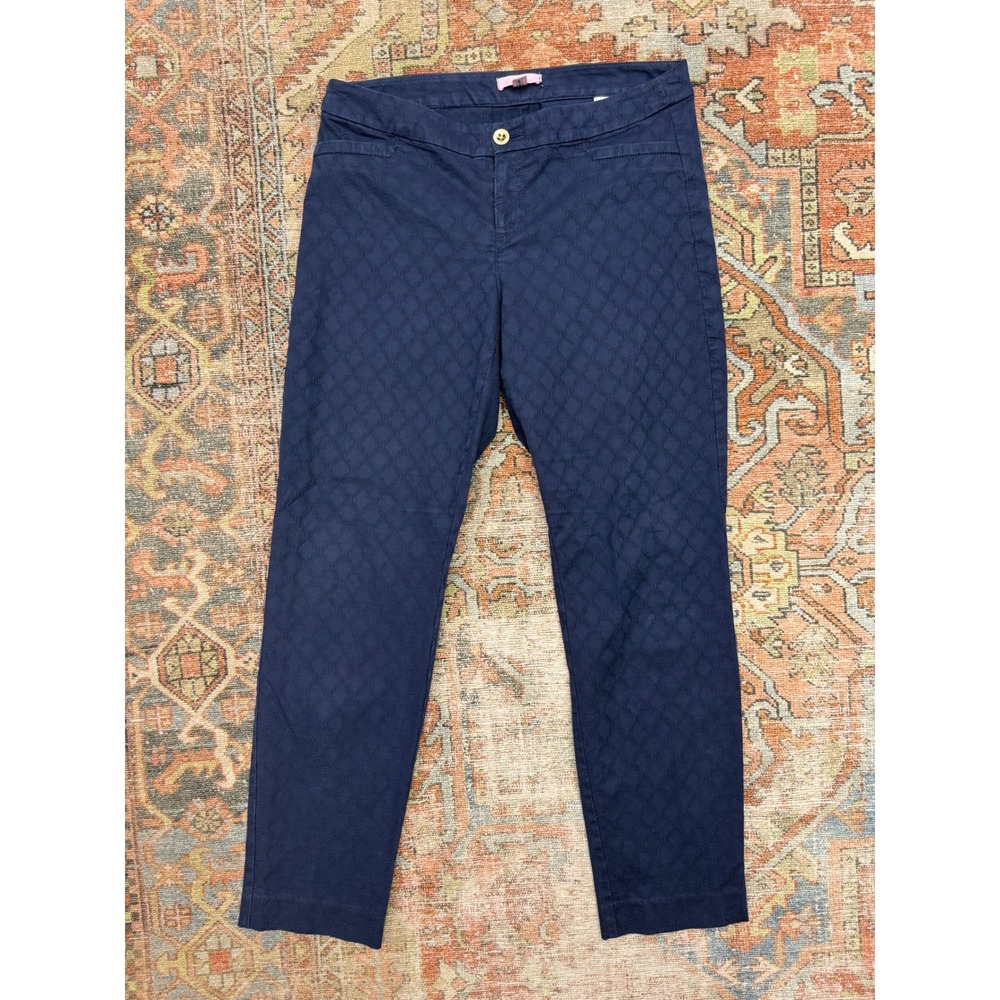 Lilly Pulitzer Navy Blue Textured Jacquard Ankle Pants- Size 10